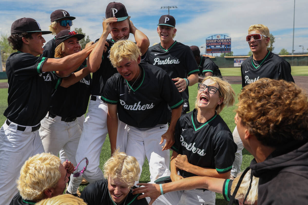 Palo Verde celebrates after winning the state championship in a Class 5A baseball state title g ...