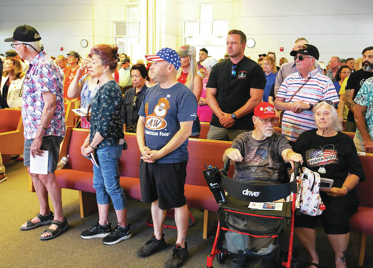 Veterans attend the 2024 Memorial Day ceremony at the Southern Nevada Veterans Memorial Cemete ...