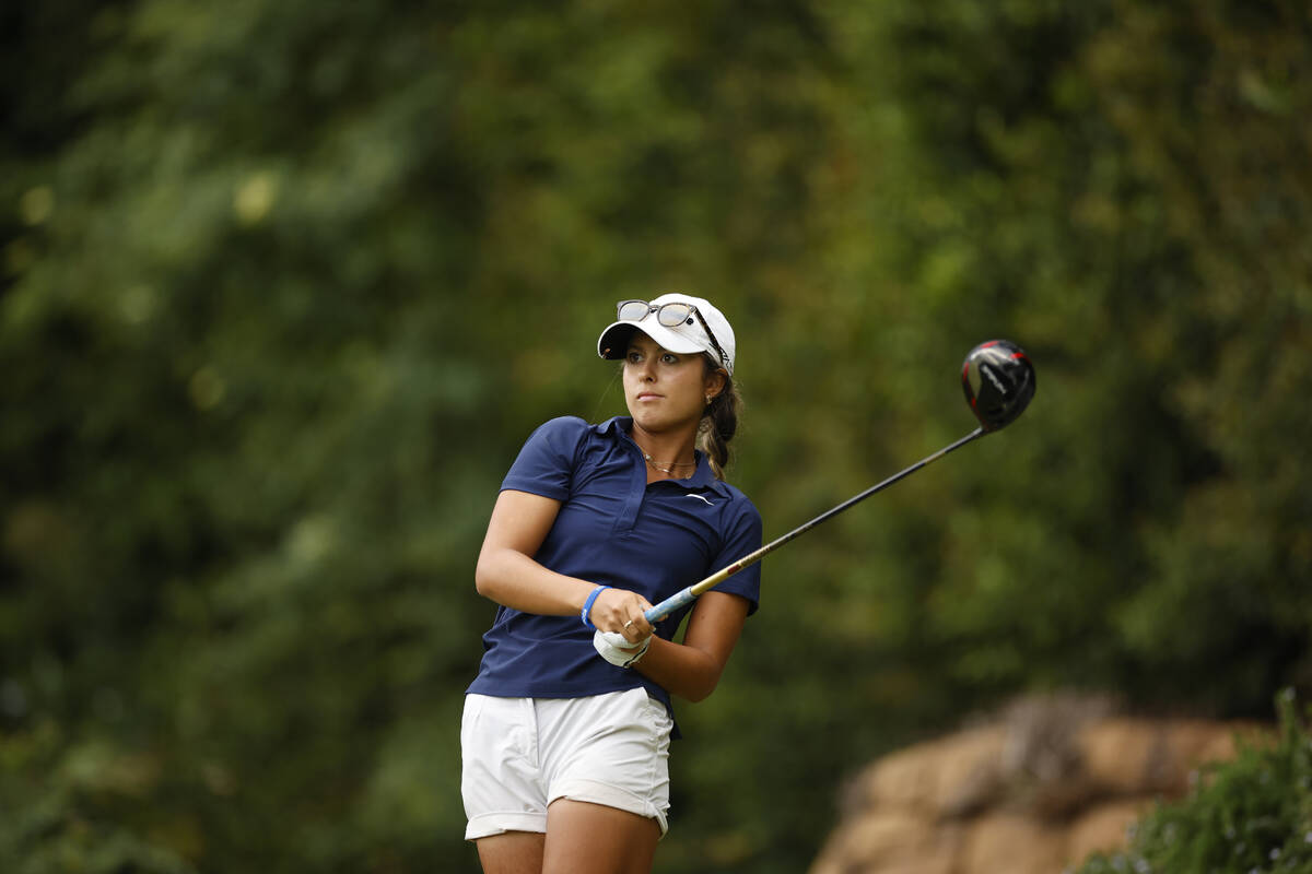 Yana Wilson watches her tee shot on hole eight during the round of 32 of the 2023 U.S. Women's ...