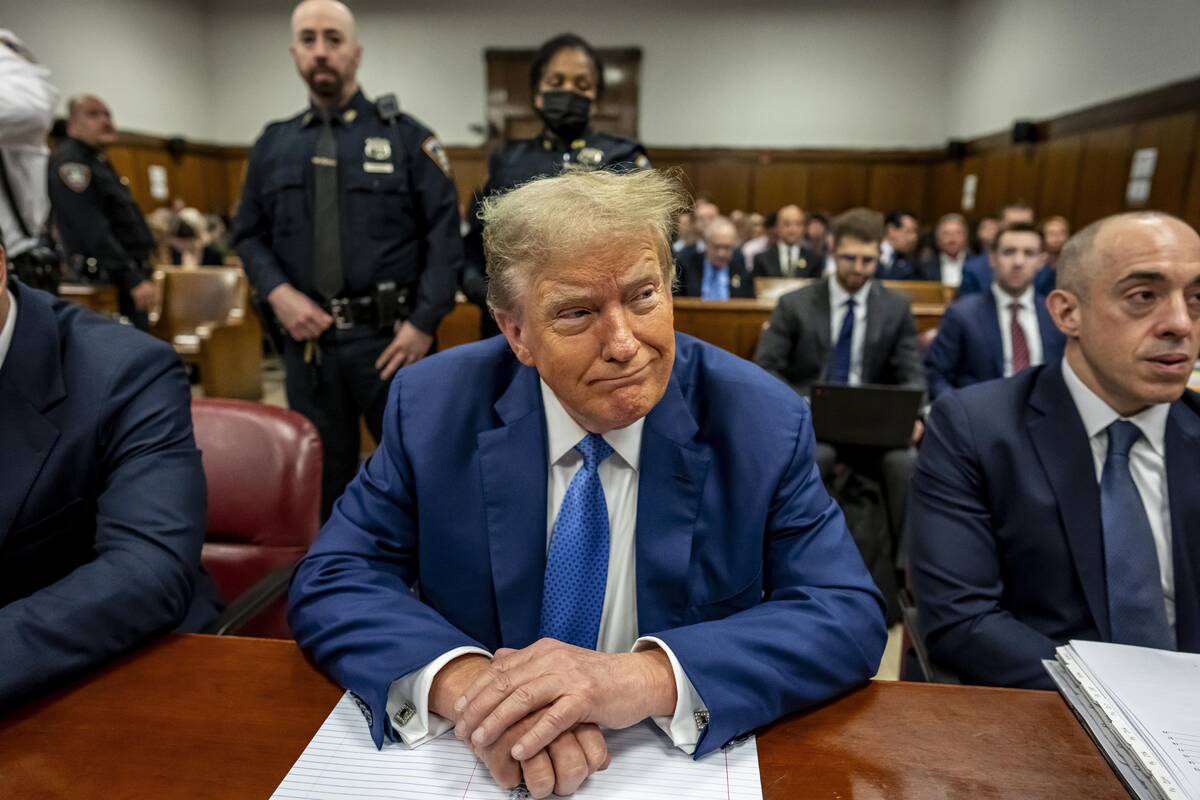 Former President Donald Trump sits in Manhattan Criminal Court during his ongoing hush money tr ...