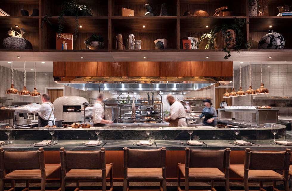 The open kitchen and kitchen counter at Ortikia, a Mediterranean restaurant set to open June 3, ...