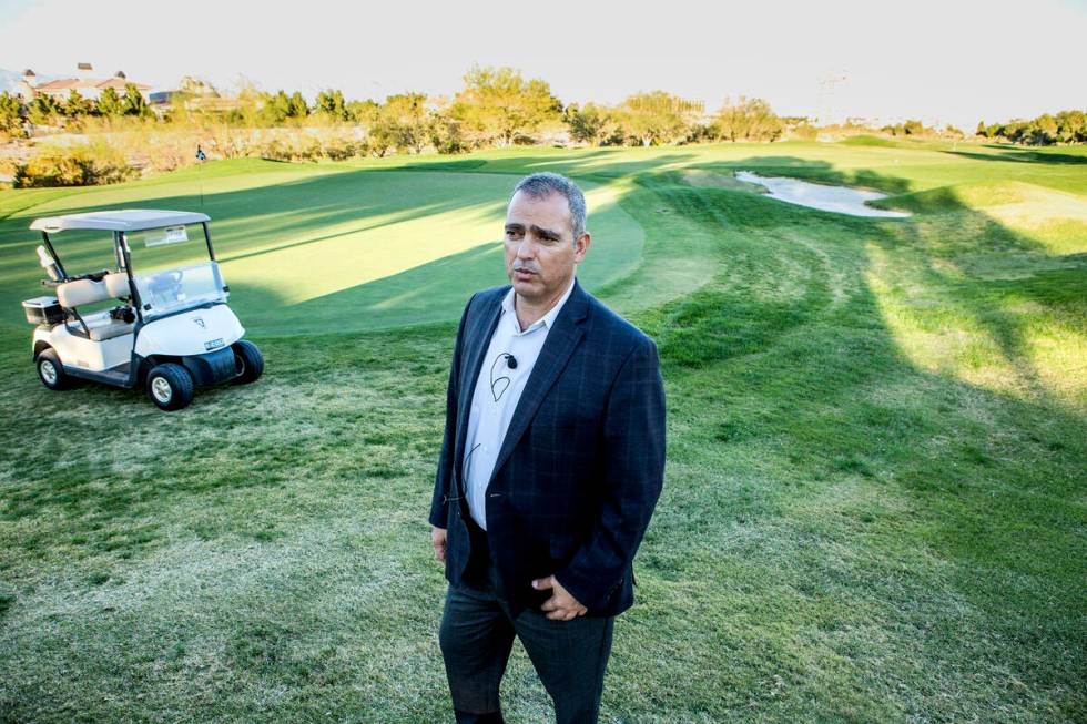 Developer Yohan Lowie of EHB Cos. views the landscape at Badlands golf course in Las Vegas on W ...