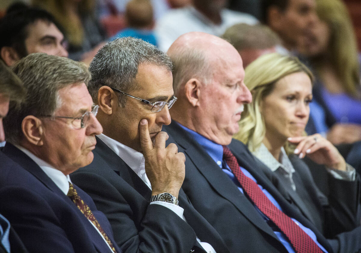 Developer Yohan Lowie of EHB Cos., third from right, listens during a Las Vegas City Council he ...
