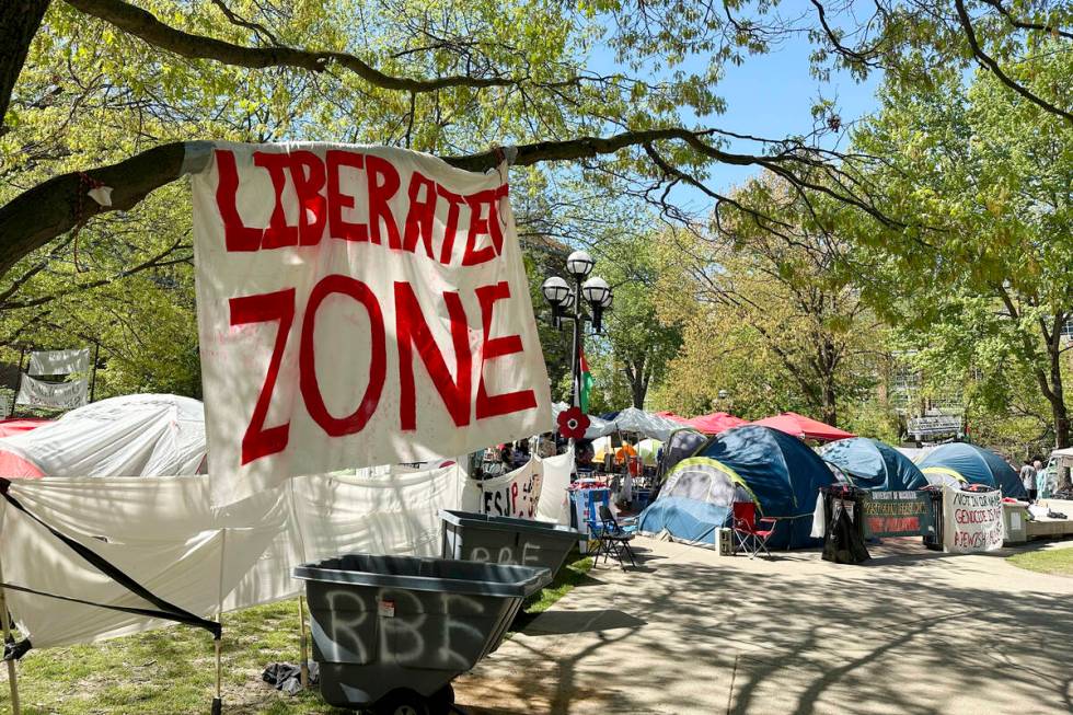 FILE - Dozens of tents were in place as part of a pro-Palestinian protest at the University of ...