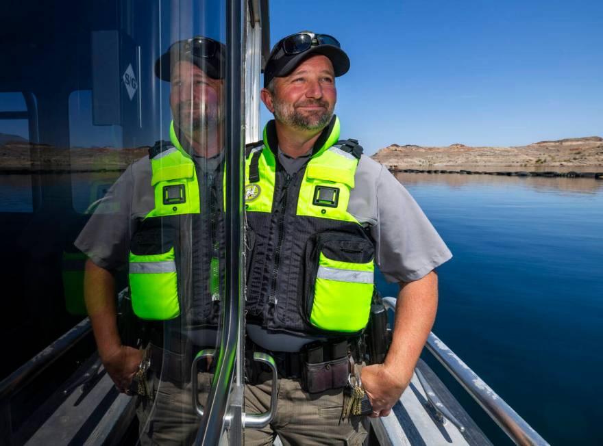 Ranger Matt Stark looks to boaters from a fire boat during a safe boating media event at the La ...