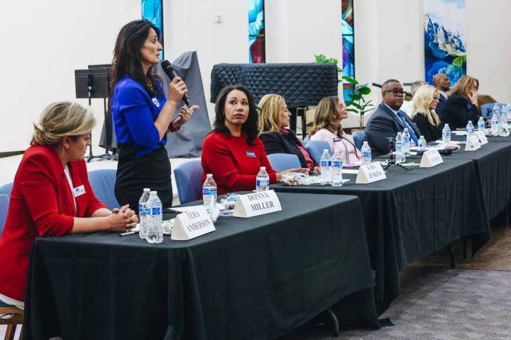 Mayoral candidate Donna Miller speaks during a forum for the candidates running for mayor at th ...