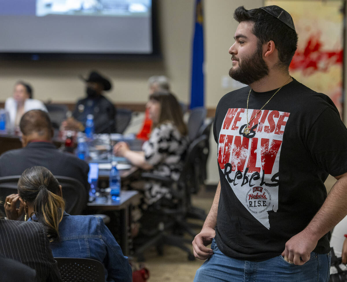 UNLV sophomore Seth Amram after leaving the podium during public comment at the NSHE Board of R ...