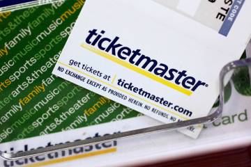 FILE - Ticketmaster tickets and gift cards are shown at a box office in San Jose, Calif., May 1 ...