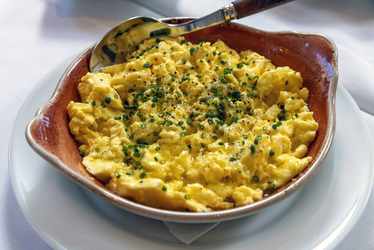 Scrambled Eggs with chives and Incanto olive oil during brunch at LPM within the Cosmopolitan o ...