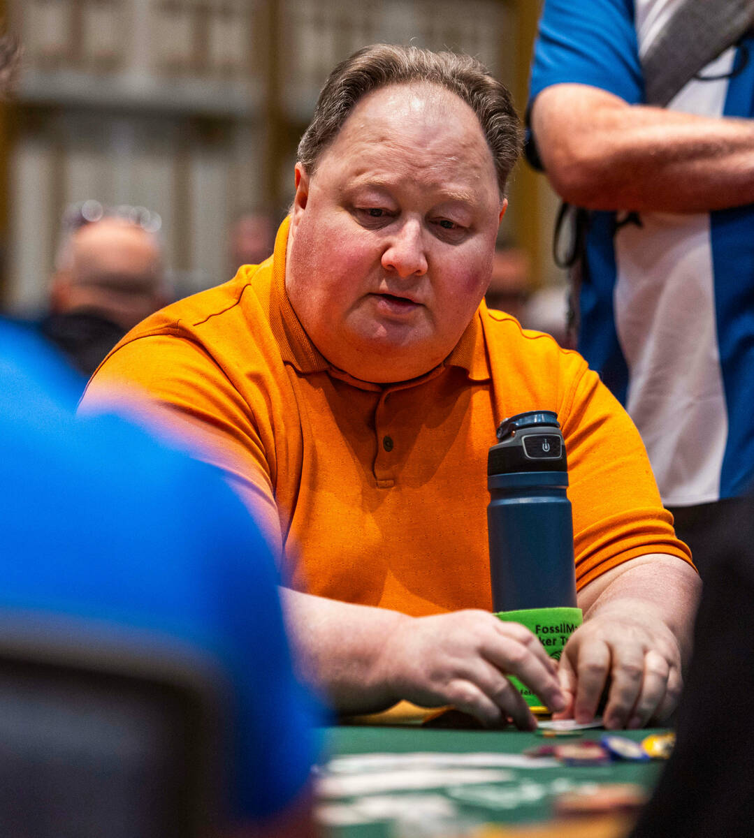 Greg Raymer watches the action at his table during the WSOP opening event Champions Reunion No- ...