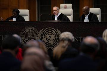 Presiding Judge Nawaf Salam reads the ruling of the International Court of Justice, or World Co ...