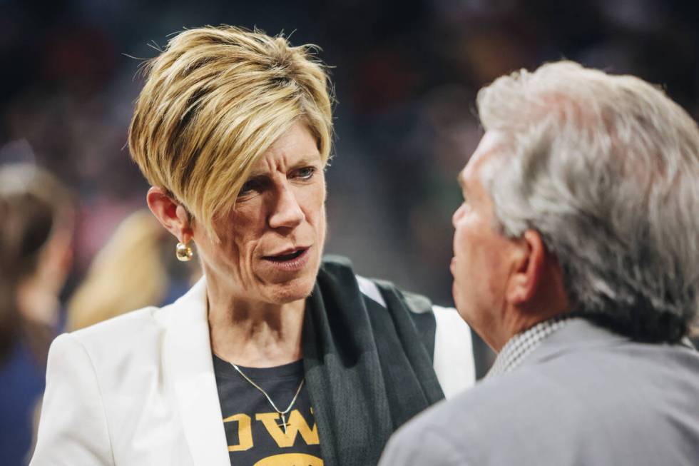 Incoming Iowa women’s basketball head coach Jan Jensen is seen during a game between the ...