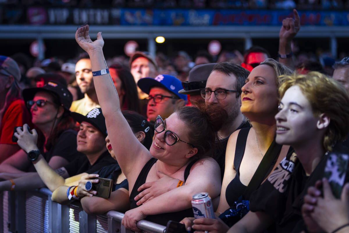 Fans cheer as Billy Bragg performs during the Punk Rock Bowling music festival at Downtown Las ...