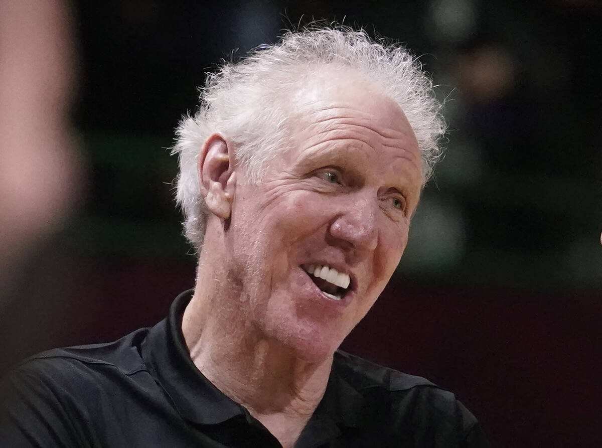 Basketball Hall of Fame legend Bill Walton laughs during a practice session for the NBA All-Sta ...