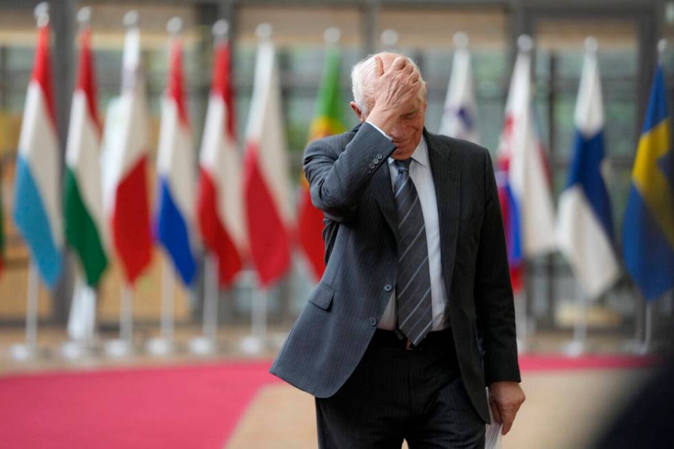 European Union foreign policy chief Josep Borrell arrives for a meeting of EU foreign ministers ...