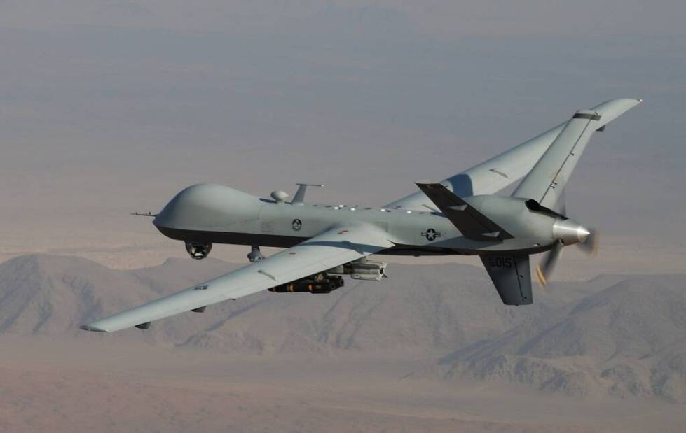 This undated handout photo provided by the U.S. Air Force shows a MQ-9 Reaper, armed with GBU-1 ...