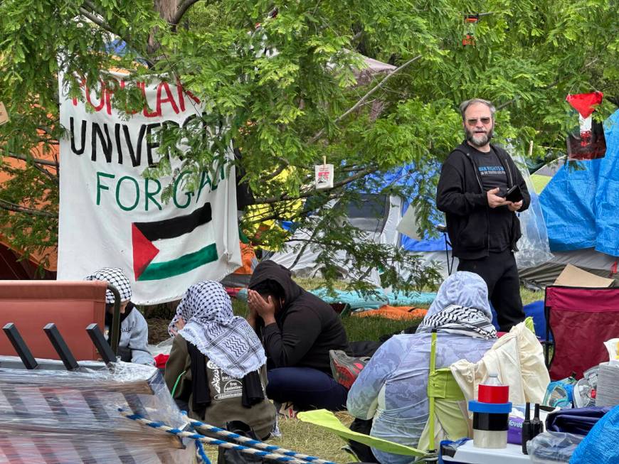 A pro-Palestinian encampment is shown Tuesday, May 28, 2024, on the campus of Wayne State Unive ...