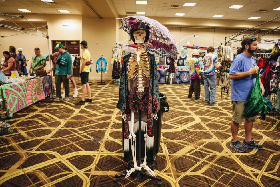 A skeleton sports merchandise for sale at Shakedown Street at the Tuscany Suites on Thursday, M ...