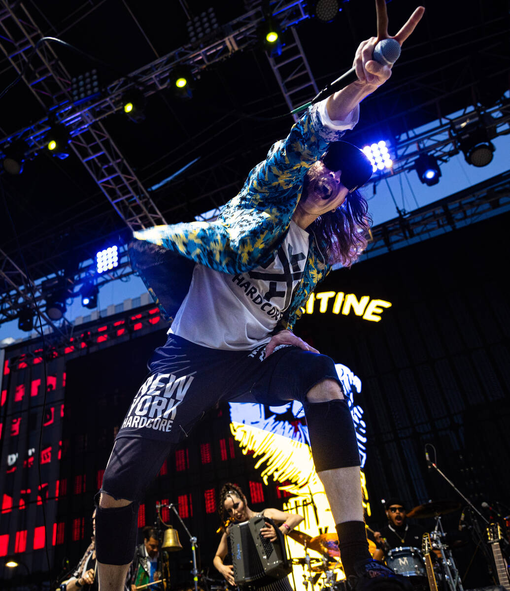 Eugene Hütz of Gogol Bordello performs during the Punk Rock Bowling music festival at Down ...