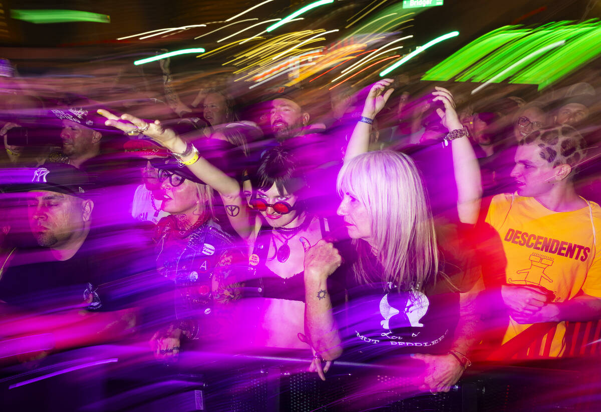 Festival attendees cheer as The Chats perform during the Punk Rock Bowling music festival at Do ...