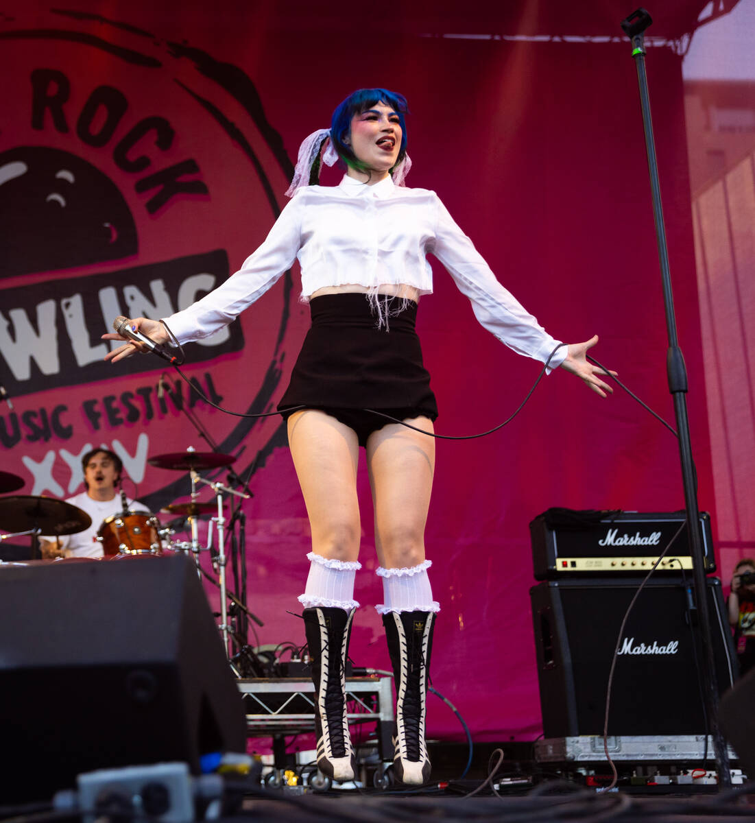 Kat Moss of Scowl performs during the Punk Rock Bowling music festival at Downtown Las Vegas Ev ...