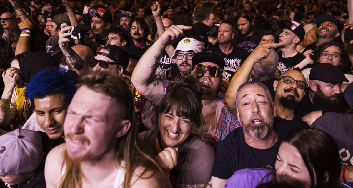 Festival attendees cheer as The Chats perform during the Punk Rock Bowling music festival at Do ...