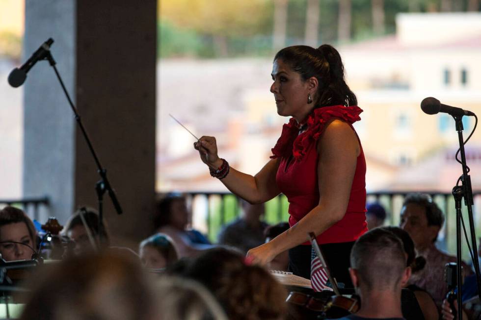 Alexandra Arrieche conducts the Henderson Symphony Orchestra during a July 2017 concert at Lake ...