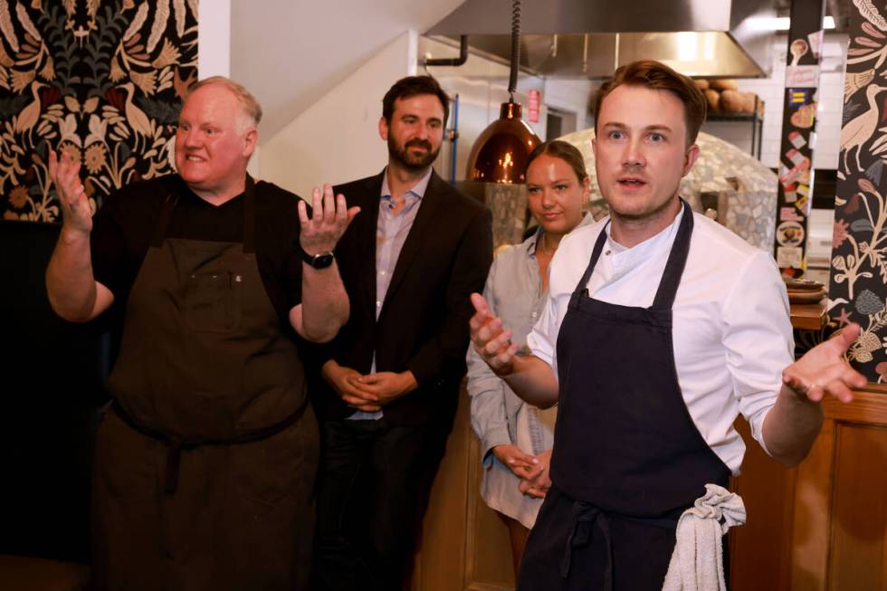 Esther’s Kitchen chef-owner James Trees, left, and London-based chef Tomos Parry of Brat ...