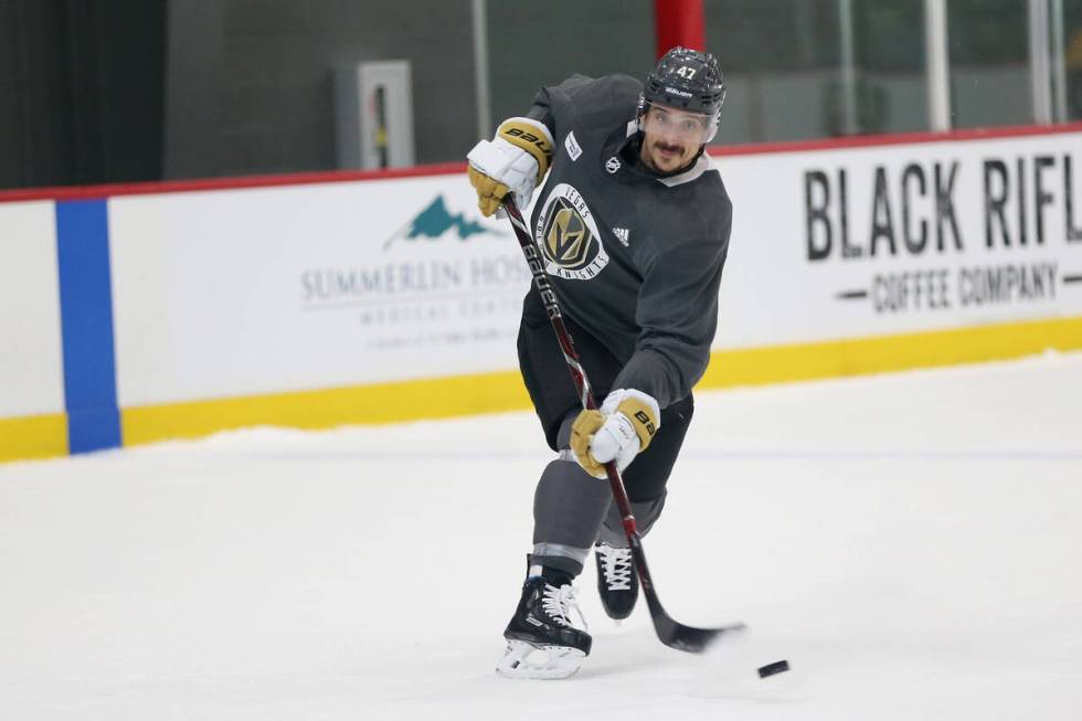 Vegas Golden Knights defenseman Luca Sbisa (47) during a team practice at City National Arena i ...
