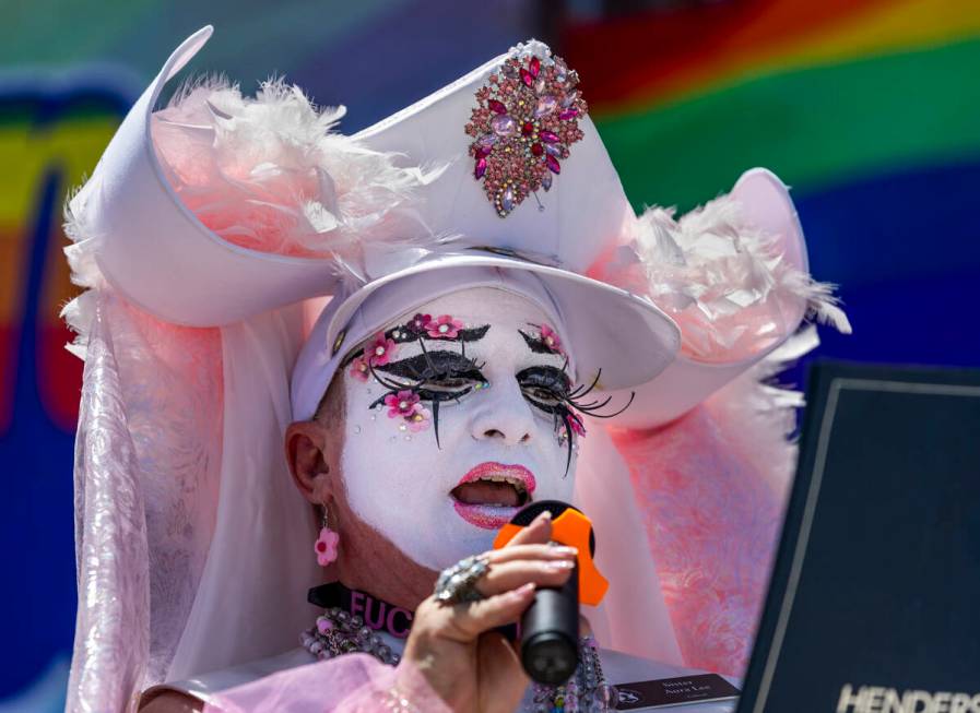 Sister Aura Lee with the Sin Sity Sisters of Perpetual Indulgence reads a welcoming prayer duri ...