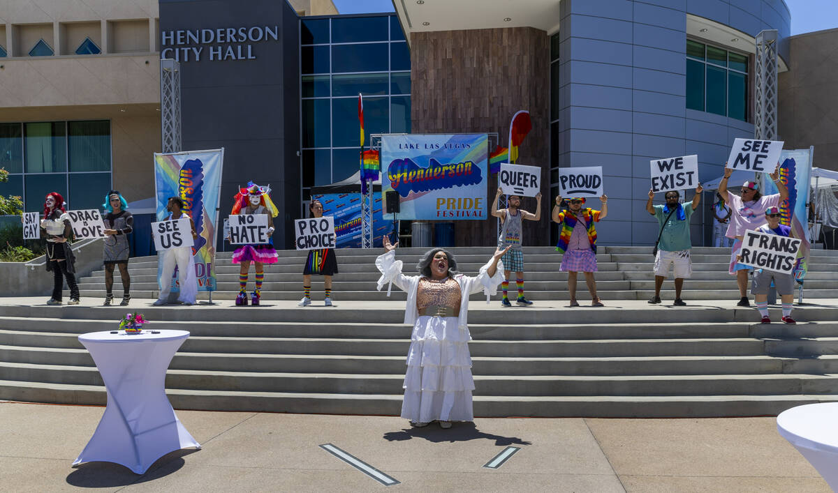 Mrs. Las Vegas Pride 2024 Norma Llyman performs with the support of many others during the 4th ...