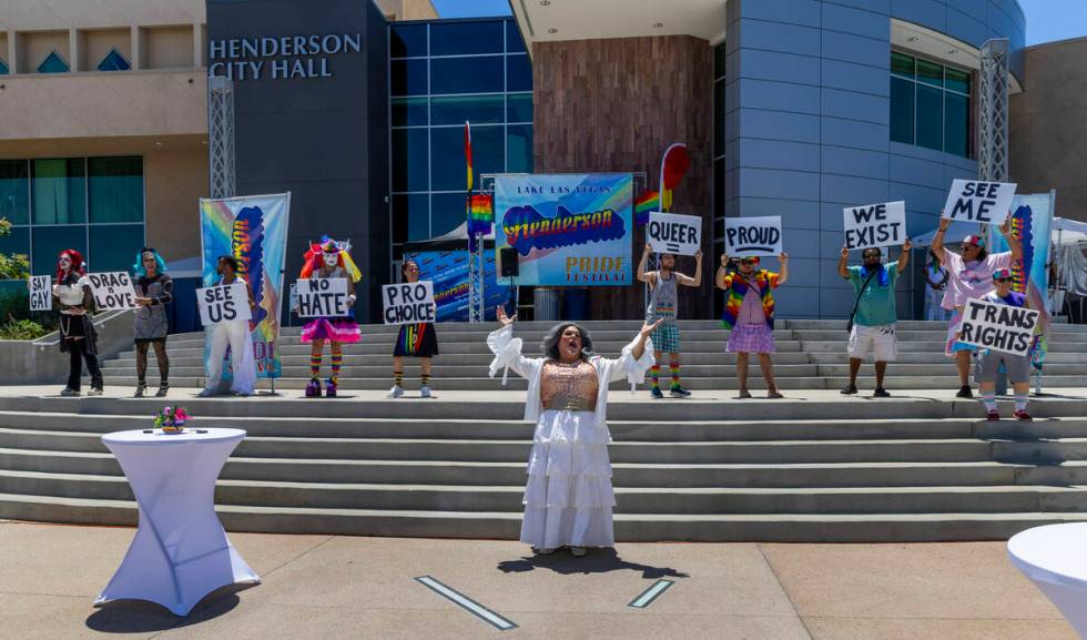 Mrs. Las Vegas Pride 2024 Norma Llyman performs with the support of many others during the 4th ...