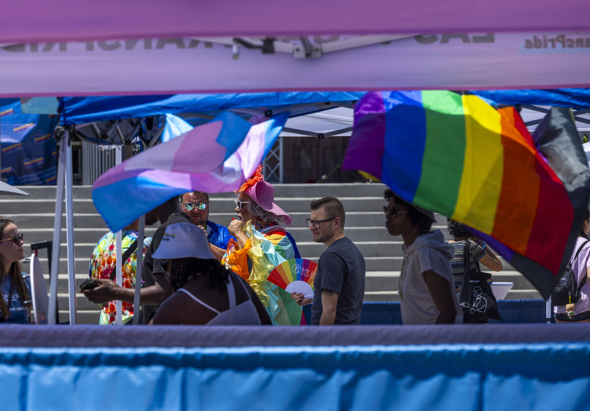 Mrs. Las Vegas Pride 2024 Norma Llyman, center, is greeted by attendees during the 4th Annual H ...