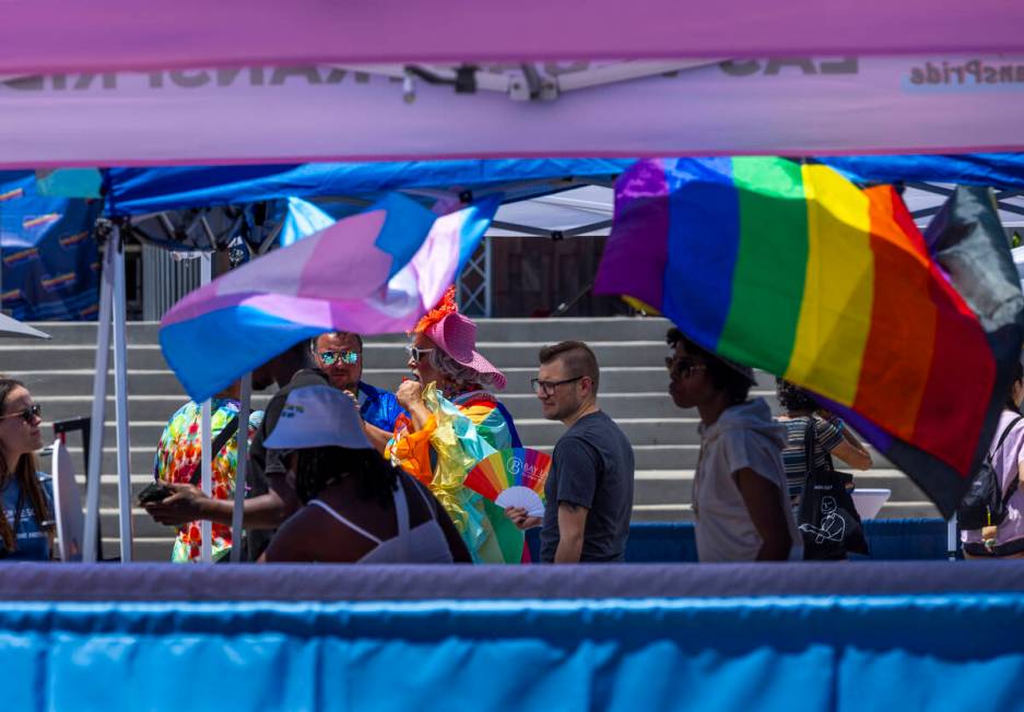 Mrs. Las Vegas Pride 2024 Norma Llyman, center, is greeted by attendees during the 4th Annual H ...