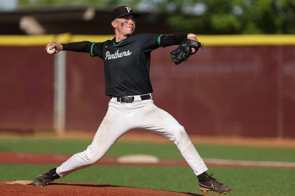 Palo Verde pitcher Drew Kaplan (15) throws to Coronado during a Class 5A baseball state tournam ...