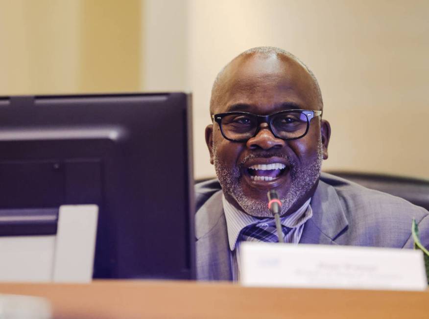 Dane Watson, a teachers union organizer, at City Hall in Las Vegas, Tuesday, Jan. 2, 2024. (Rac ...