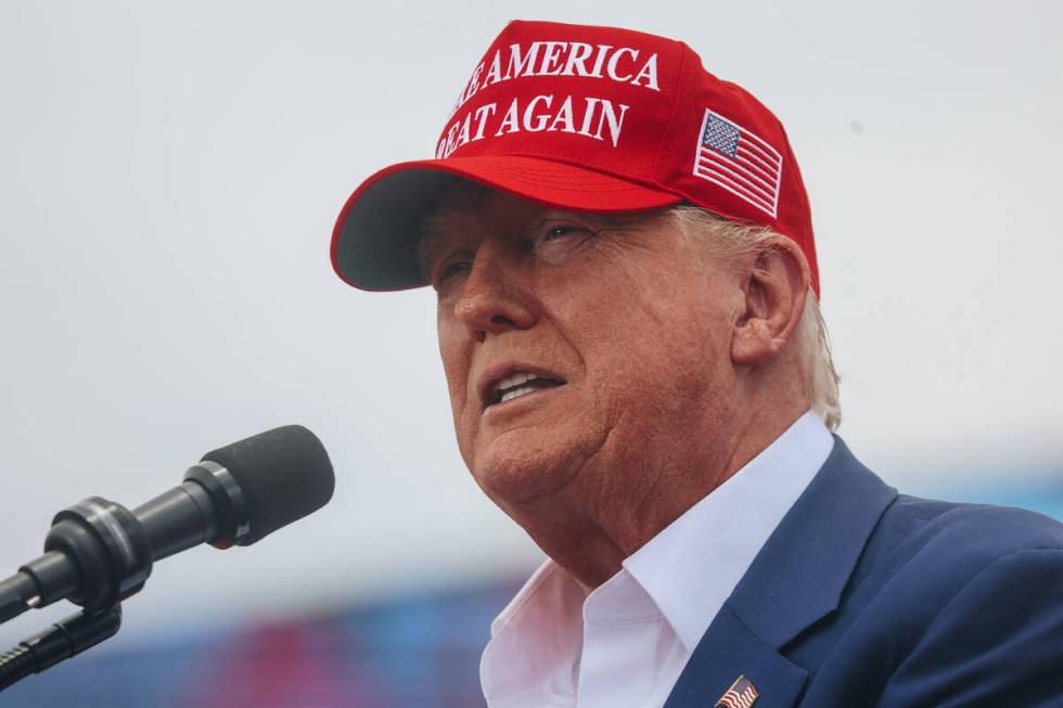 Former President Donald Trump speaks at a rally at Sunset Park on Sunday, June 9, 2024, in Las ...