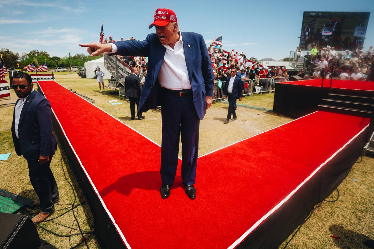 Former President Donald Trump speaks at a rally at Sunset Park on Sunday, June 9, 2024, in Las ...