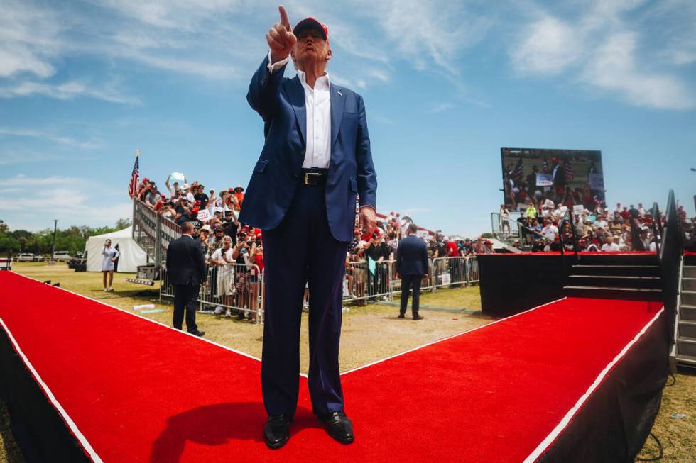 Former President Donald Trump speaks at a rally at Sunset Park on Sunday, June 9, 2024, in Las ...