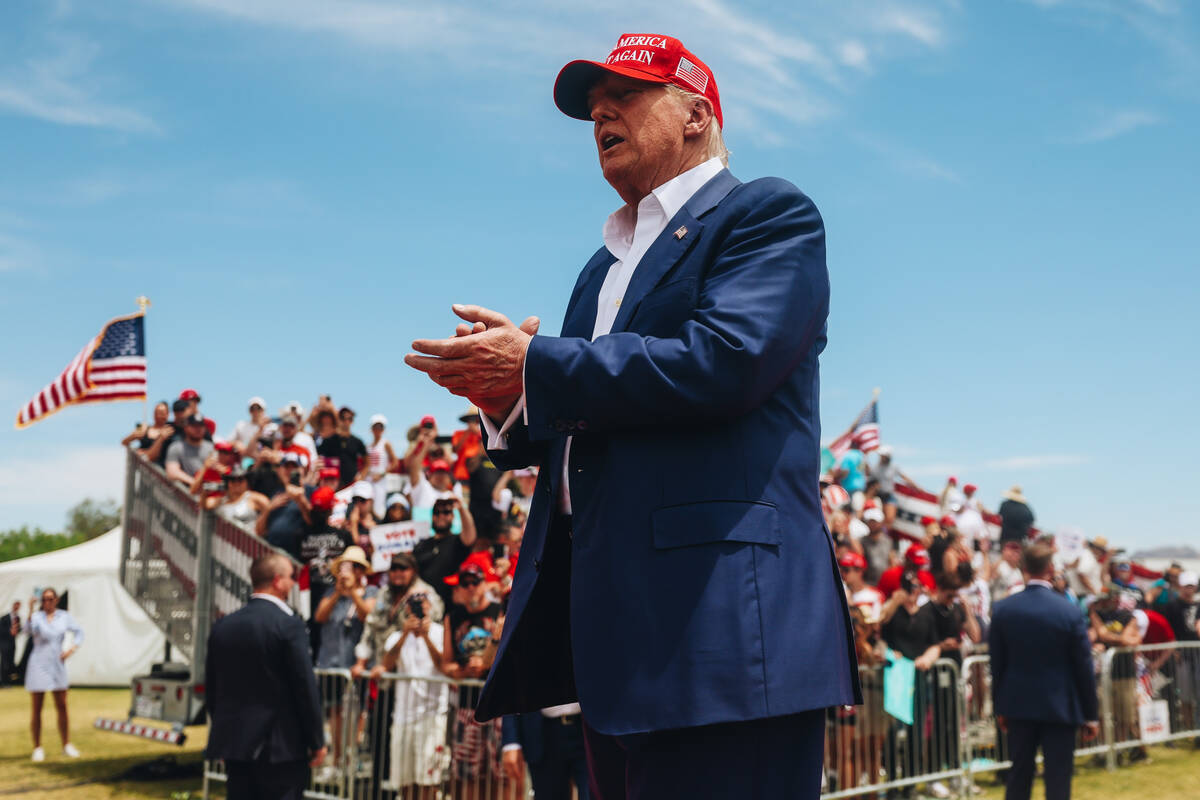 Former President Donald Trump speaks at a rally at Sunset Park on Sunday, June 9, 2024, in Las ...