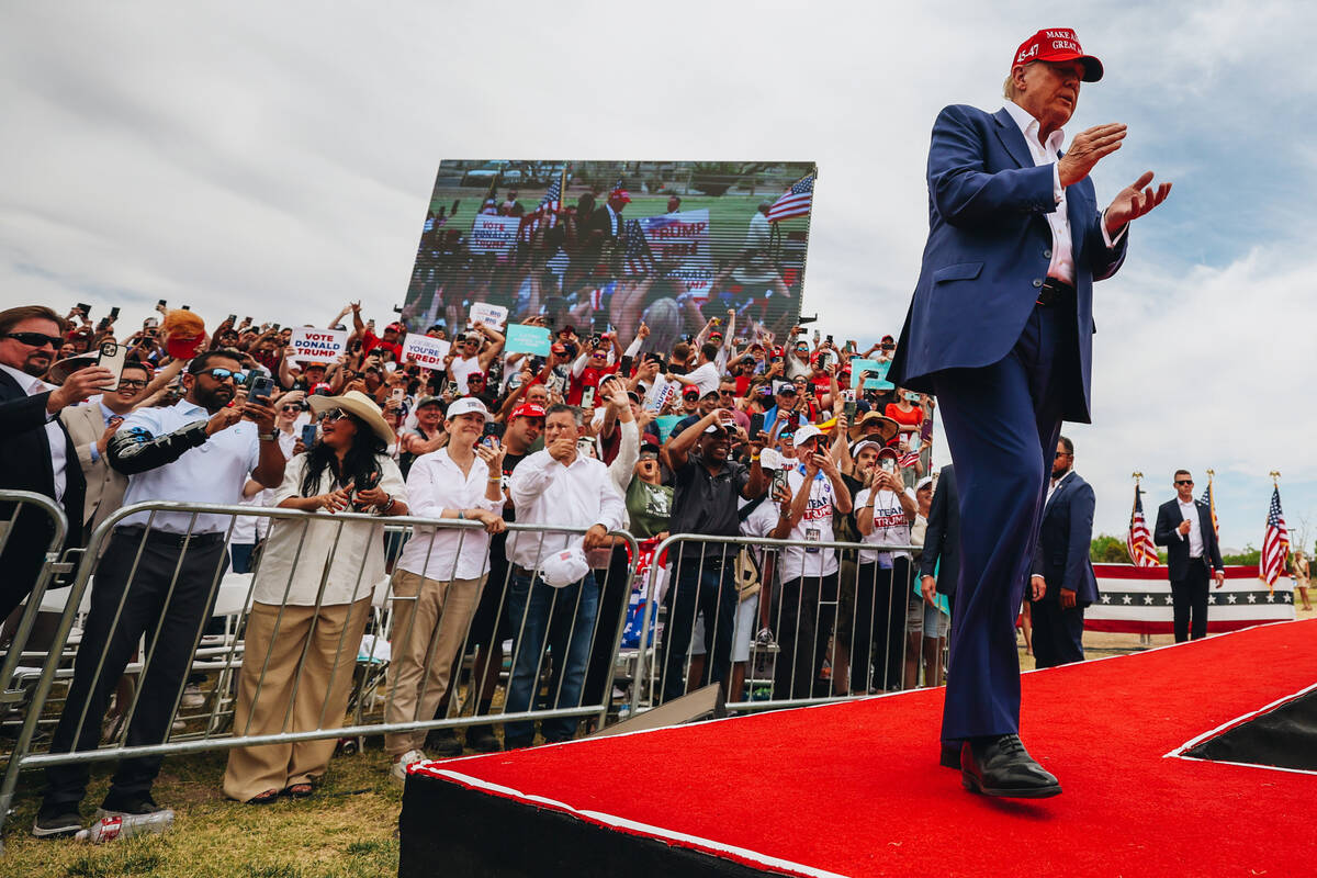 Former President Donald Trump speaks at a rally at Sunset Park on Sunday, June 9, 2024, in Las ...