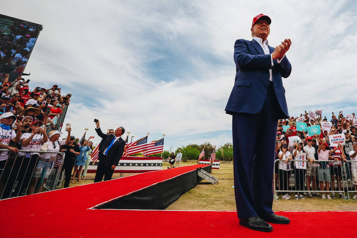 Former President Donald Trump speaks at a rally at Sunset Park on Sunday, June 9, 2024, in Las ...