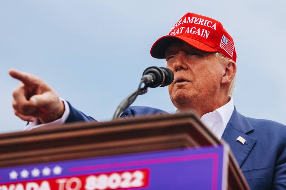 Former President Donald Trump speaks at a rally at Sunset Park on Sunday, June 9, 2024, in Las ...