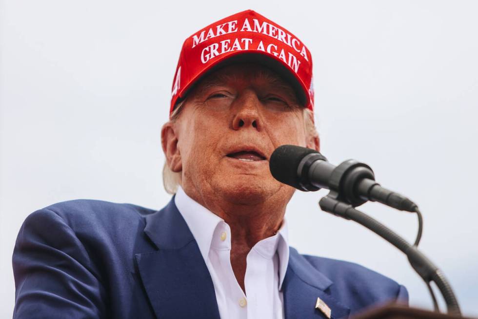 Former President Donald Trump speaks at a rally at Sunset Park on Sunday, June 9, 2024, in Las ...