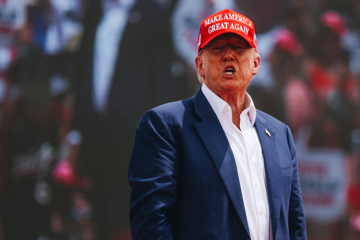 Former President Donald Trump speaks at a rally at Sunset Park on Sunday, June 9, 2024, in Las ...