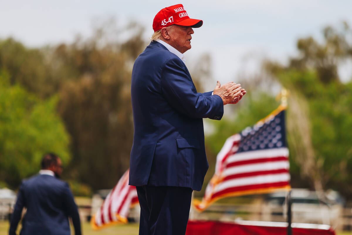 Former President Donald Trump speaks at a rally at Sunset Park on Sunday, June 9, 2024, in Las ...