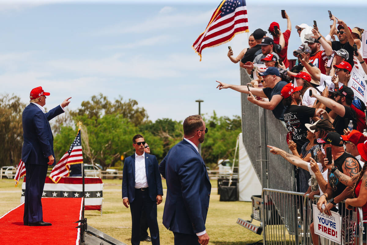 Former President Donald Trump speaks at a rally at Sunset Park on Sunday, June 9, 2024, in Las ...