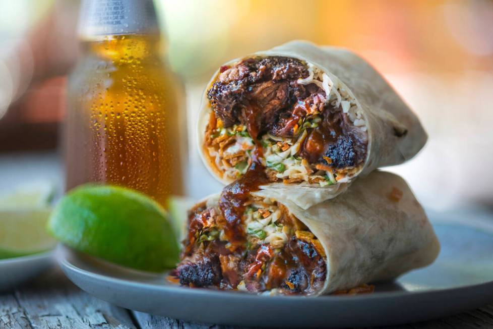 A burnt ends burrito from BBQ Mexicana is being served for the summer 2024 season at Las Vegas ...