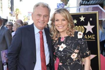 Pat Sajak, left, and Vanna White, from "Wheel of Fortune," attend a ceremony honoring Harry Fri ...