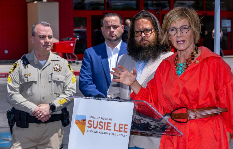 Congresswoman Susie Lee (NV-03) speaks during a press conference at a Target store with local l ...